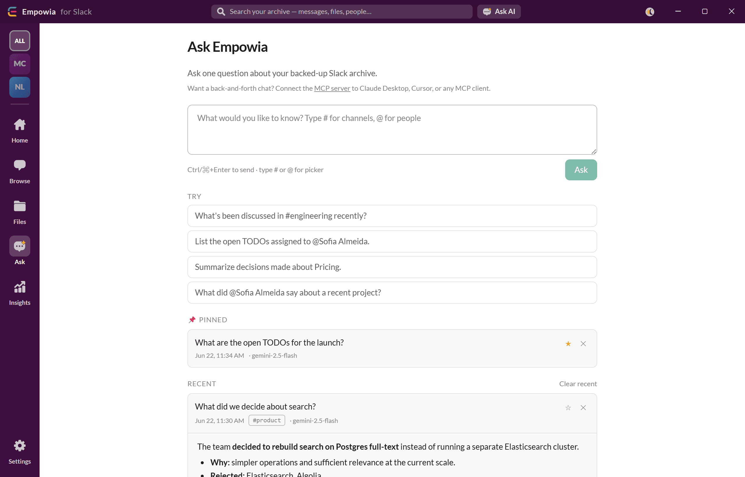 AI question and answer view with citations